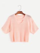 Shein Pink Knit Cut Out Neck Crop T-shirt