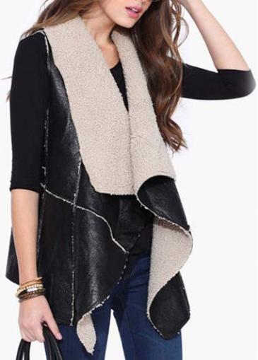 Rosewe Trendy Zipper Closure Turndown Collar Pu Waistcoat For Woman