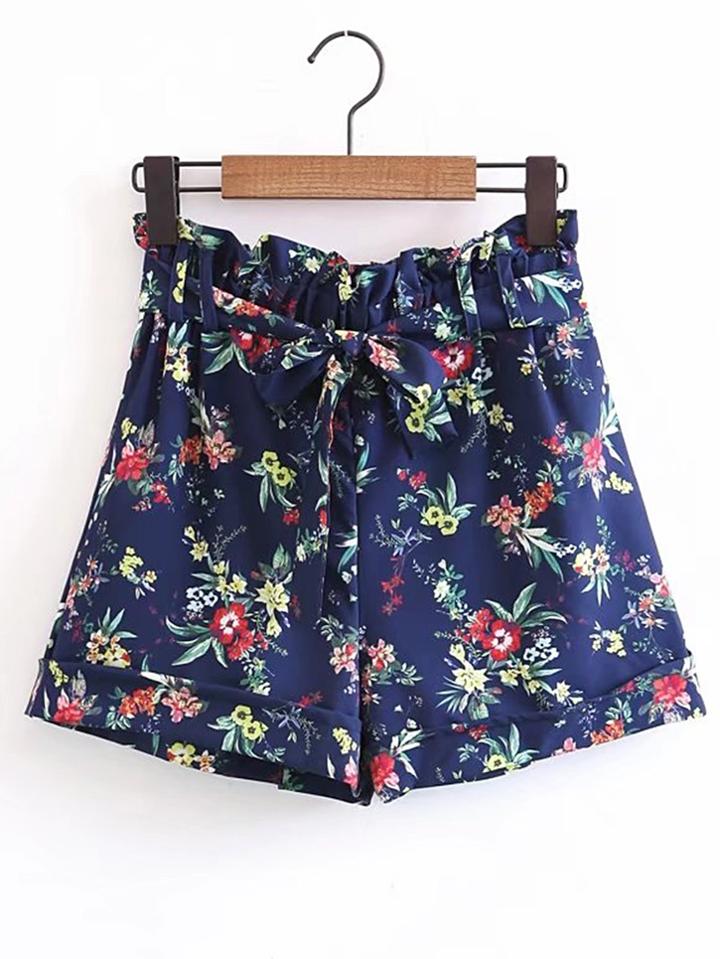 Shein Bow Tie Waist Floral Shorts