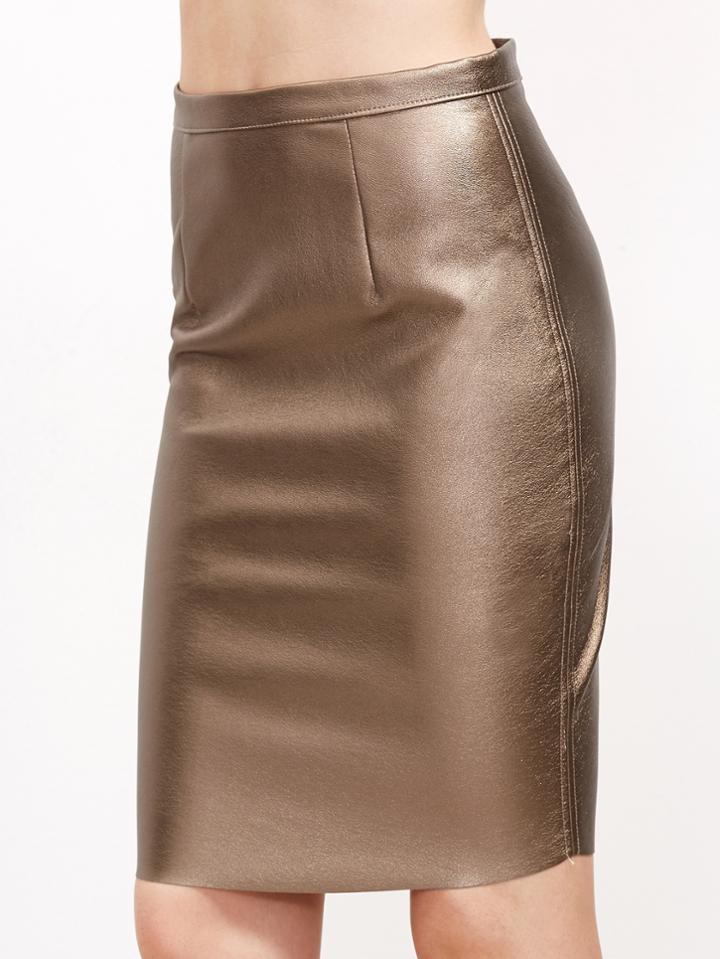 Shein Gold Zipper Back Metal Skirt