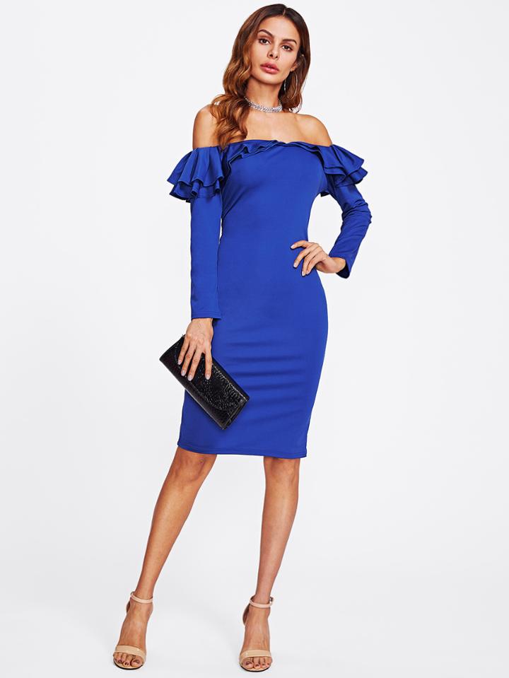 Shein Bardot Tiered Frill Trim Dress