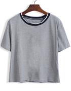 Shein Grey Short Sleeve Contrast Collar Crop T-shirt
