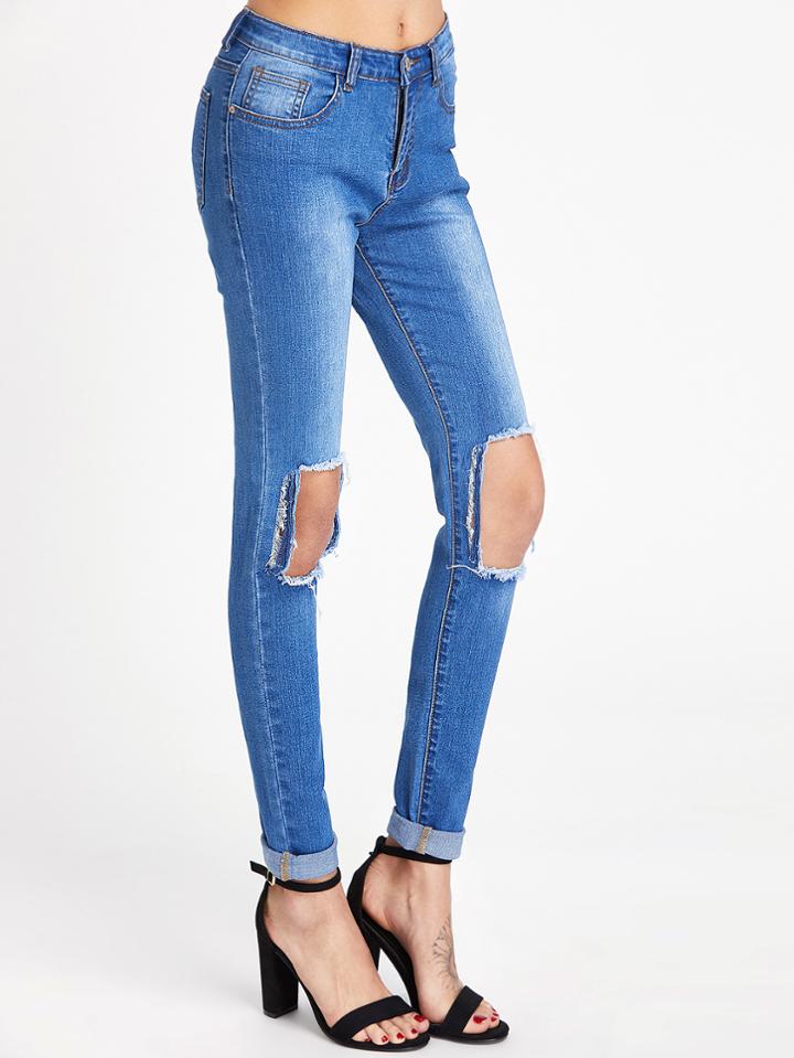 Shein Bleach Wash Cutout Knee Skinny Jeans