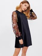 Shein Tunic Dress With Embroidered Mesh Bishop Sleeve