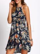 Shein Multicolor Print Cutaway Pleated Shift Dress