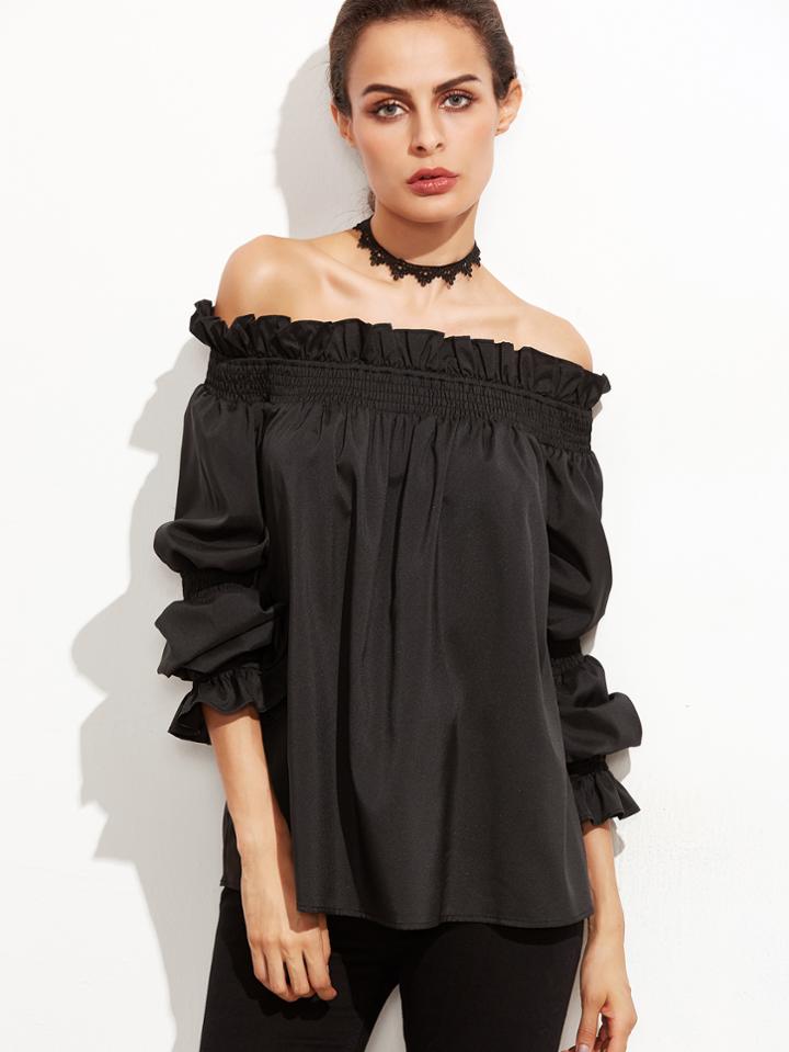 Shein Black Off The Shoulder Smocked Top