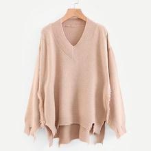 Shein Raw Detail Dip Hem Sweater