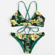 Shein Braided Strap Detail Floral Bikini Set
