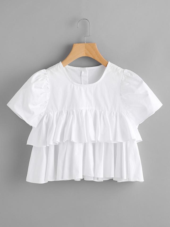 Shein Tiered Frill Hem Puff Sleeve Blouse