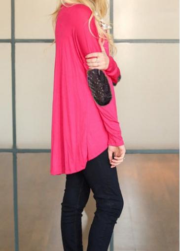 Rosewe Pink Round Neck Asymmetric T Shirt