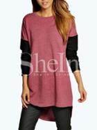 Shein Pink Black Round Neck Color Block T-shirt