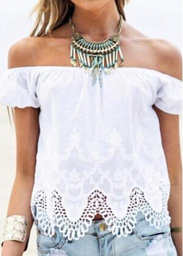 Rosewe Boat Neck Short Sleeve White Blouse