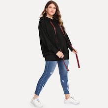 Shein Plus Letter Drawstring Hooded Sweatshirt