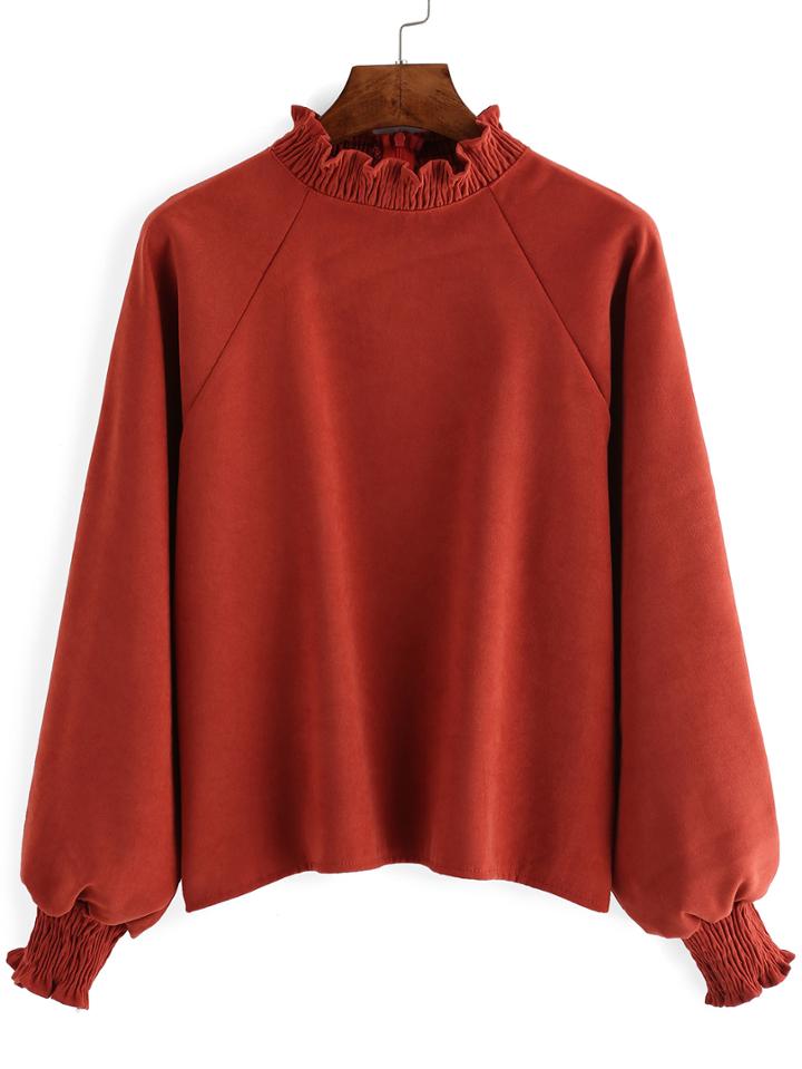 Shein Red Ruffle Collar Raglan Sleeve Blouse