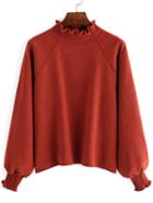Shein Red Ruffle Collar Raglan Sleeve Blouse