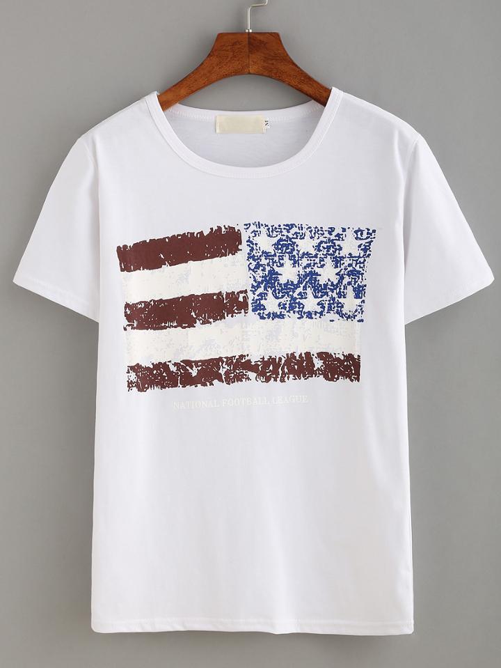 Shein Stars And Stripes Print T-shirt - White