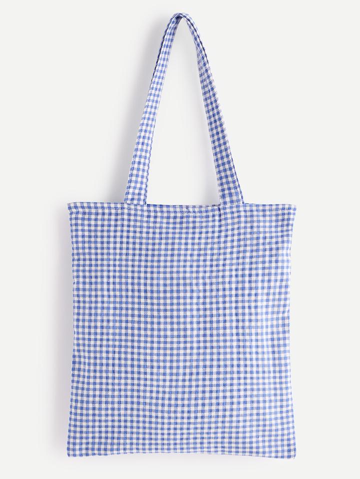 Shein Gingham Linen Tote Bag