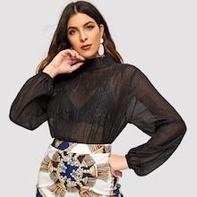Shein Tie Neck Ruffle Glitter Sheer Top
