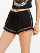 Shein Embroidery Tape And Fringe Detail Shorts