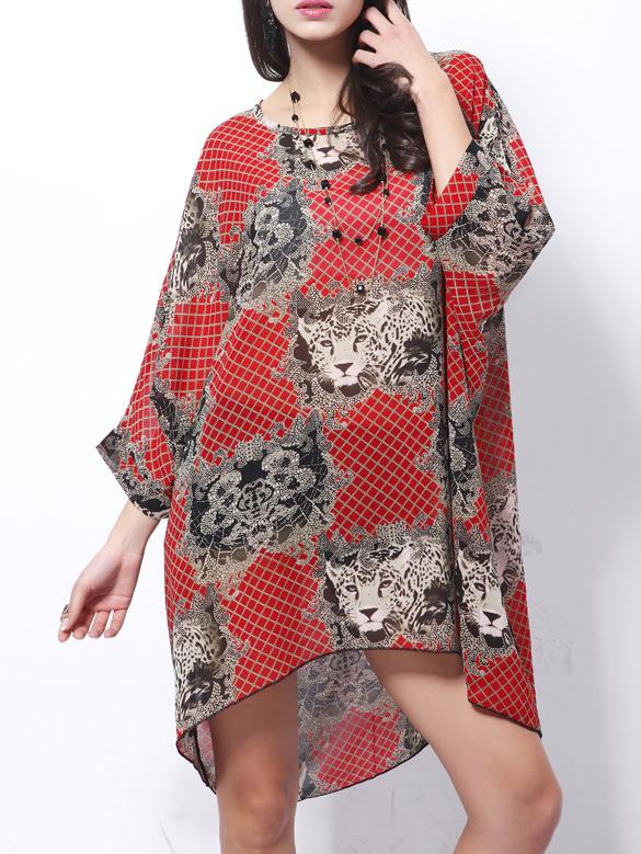 Shein Red Tiger Print Dolman Top