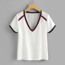 Shein Contrast Tape V Neck Top