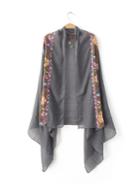 Shein Grey Floral Embroidered Voile Scarf