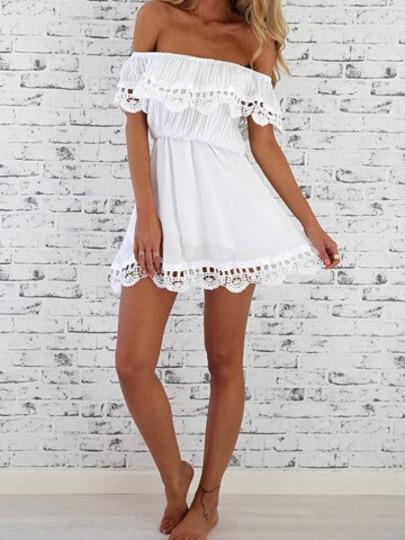 Shein White Off The Shoulder Lace Scalloped Casual Dress