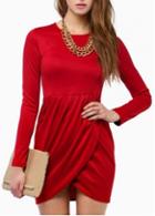 Rosewe Ol Style Red Round Neck Tight Dress For Woman