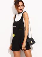 Shein Black Patch Scoop Neck Short Jumpsuit