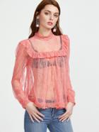 Shein Crochet Trim Ruffle Sheer Floral Lace Top