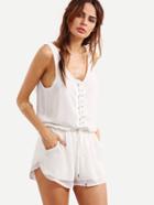 Shein Lace-up Sleeveless Chiffon Romper - White