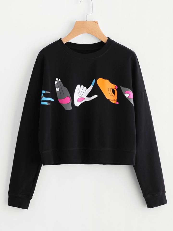 Shein Love Gesture Print Crop Sweatshirt