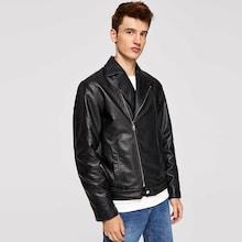 Shein Men Zip Cuff Faux Leather Biker Jacket