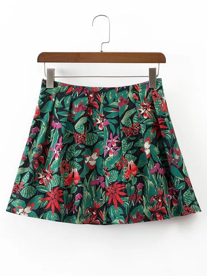 Shein Floral Zipper Side A Line Skirt