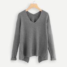 Shein V Neck Asymmetrical Solid Sweater