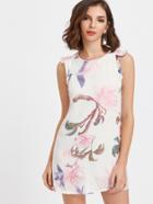 Shein White Floral Print Ruffle Trim Chiffon Overlay Dress