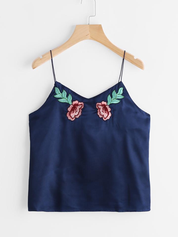 Shein Satin Embroidered Appliques Cami Top