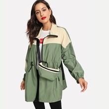 Shein Drawstring Two Tone Coat With Bag