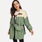 Shein Drawstring Two Tone Coat With Bag