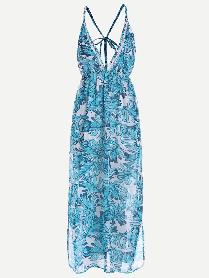 Shein Jungle Print High Split Ladder Cutout Cover Up Dress