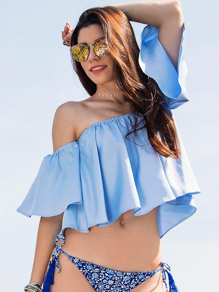 Shein Bardot Frill Crop Top