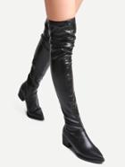 Shein Black Faux Leather Point Toe Over The Knee Zipper Boots