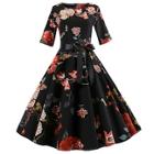 Shein 50s Self Tie Floral Print Flare Dress