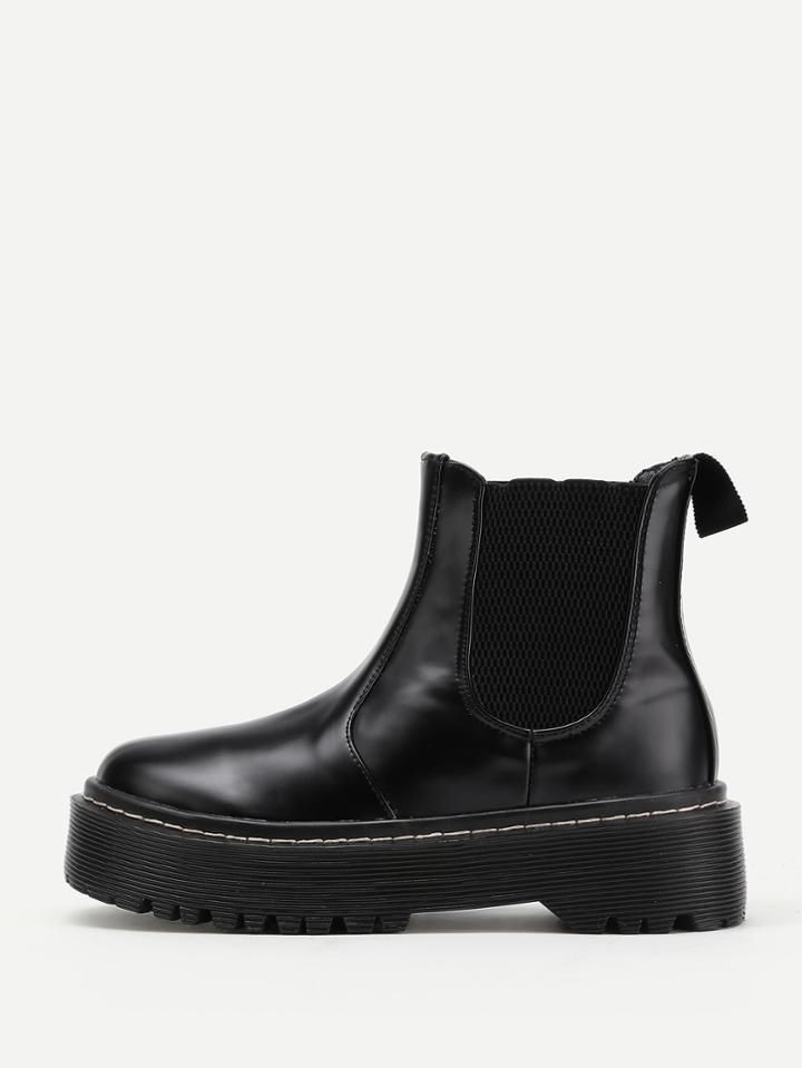 Shein Round Toe Elastic Pu Ankle Boots