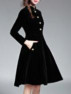 Shein Black Velvet Pockets A-line Dress