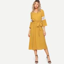 Shein Knot Front Crochet Panel Dress