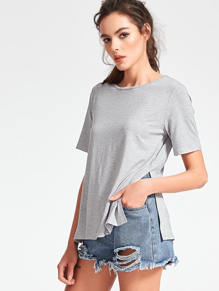 Shein Heather Grey Side Slit T-shirt