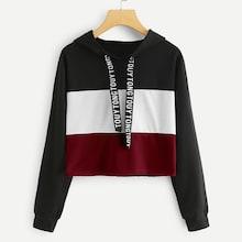 Shein Letter Print Tape Drawstring Hoodie