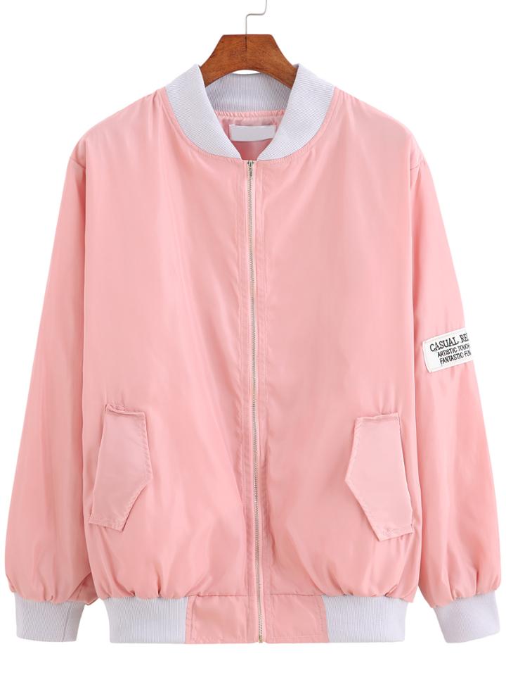 Shein Contrast Collar Zipper Coat