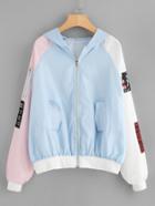 Shein Contrast Raglan Sleeve Patch Detail Hooded Jacket